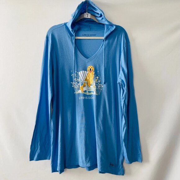 Life is Good Womens Blue Long Sleeve Graphic Crusher Lite Hooded Tee Size XL - Picture 1 of 10